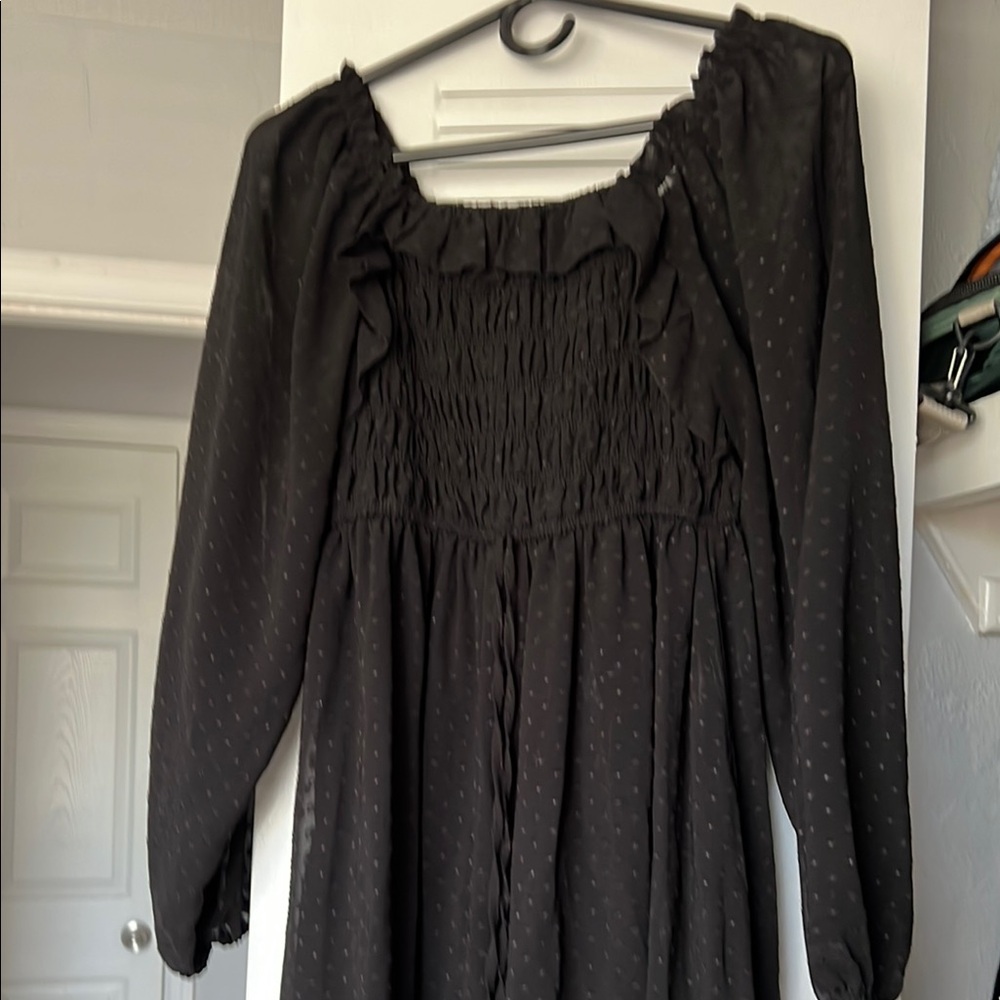Black Smocked Long Sleeve Sundress